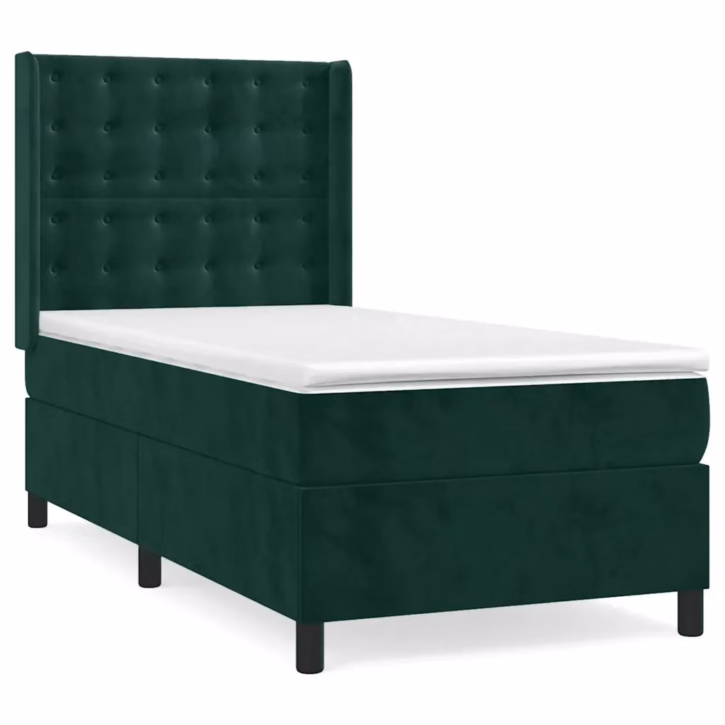 Letto Ibrido vidaXL con Giroletto a Molle e Materasso in Velluto Verde Scuro, L/P/H: 90 x 190 cm – 2