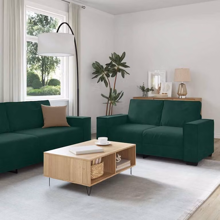 Set di divani vidaXL da 3 pezzi in velluto verde con cuscini, design moderno per soggiorno