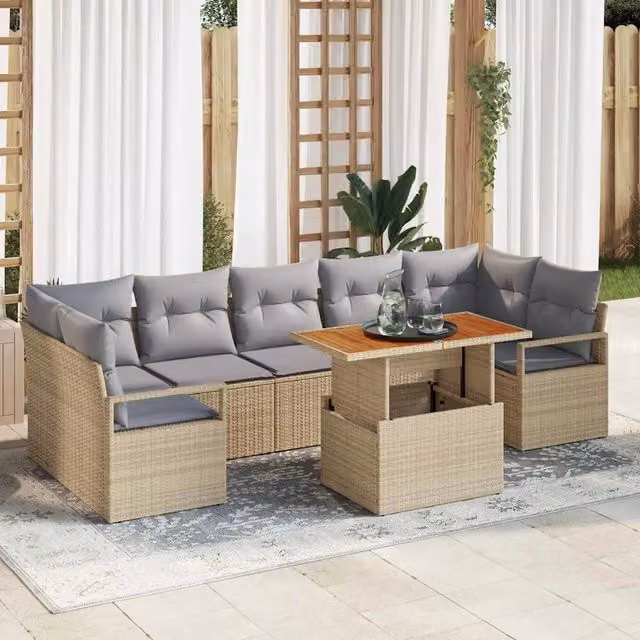 Set Divano da Giardino 8 pz 7-Numero di posti Beige e grigio 3349678