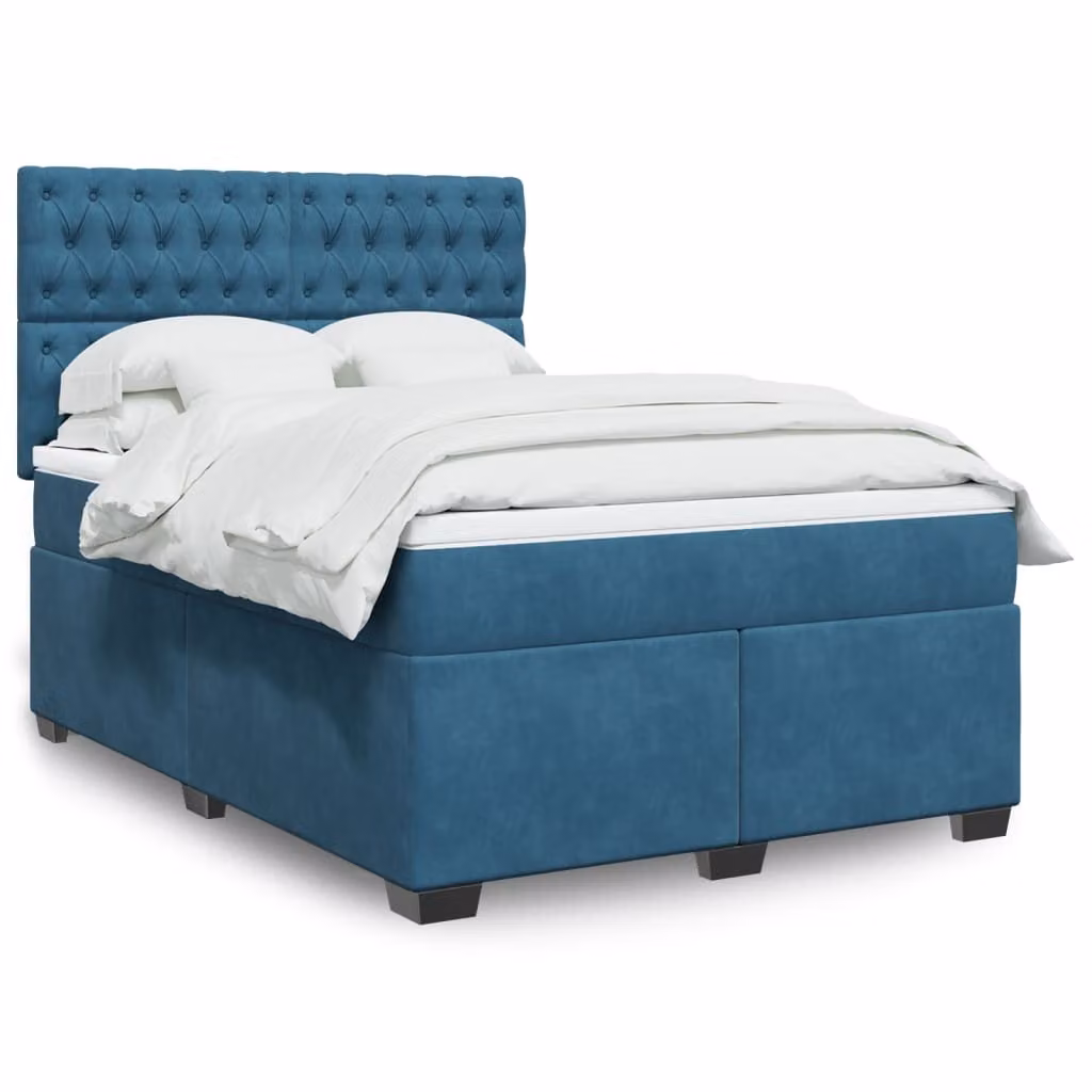 Maison Exclusive - Giroletto a Molle con Materasso Blu 160x200 cm in Velluto