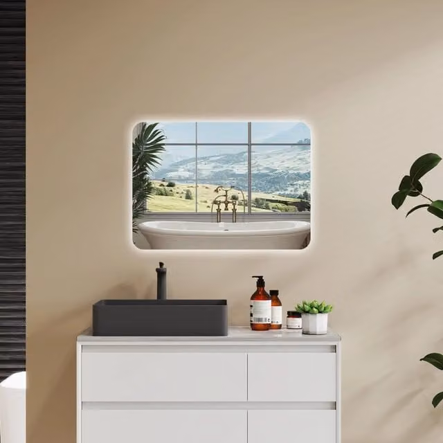 Specchio da bagno AICA rettangolare bianco con LED, touch screen, dimmerabile e retroilluminato, L: 80 cm, H: 60 cm