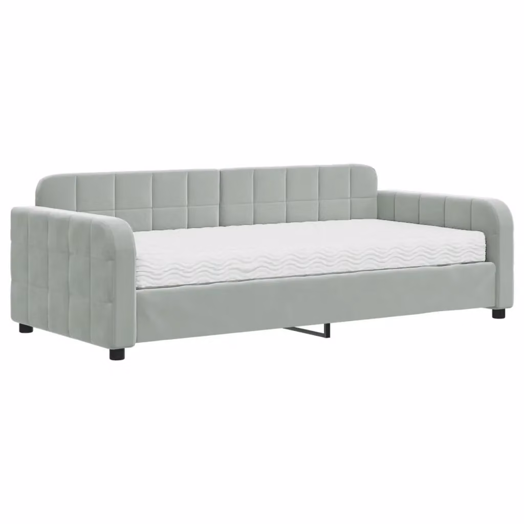 Divano Letto Moderno vidaXL in Velluto Grigio con Materasso in Schiuma L/P/H: 90 x 190 cm – 2