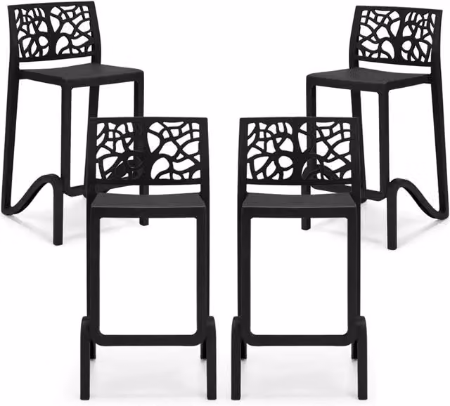 Set 4 sgabelli in polipropilene TETI altezza seduta 75cm, impilabile, idrorepellente, resistente ai raggi UV, design moderno e innovativo, ideale per la cucina, la veranda o giardino colore Ghisa