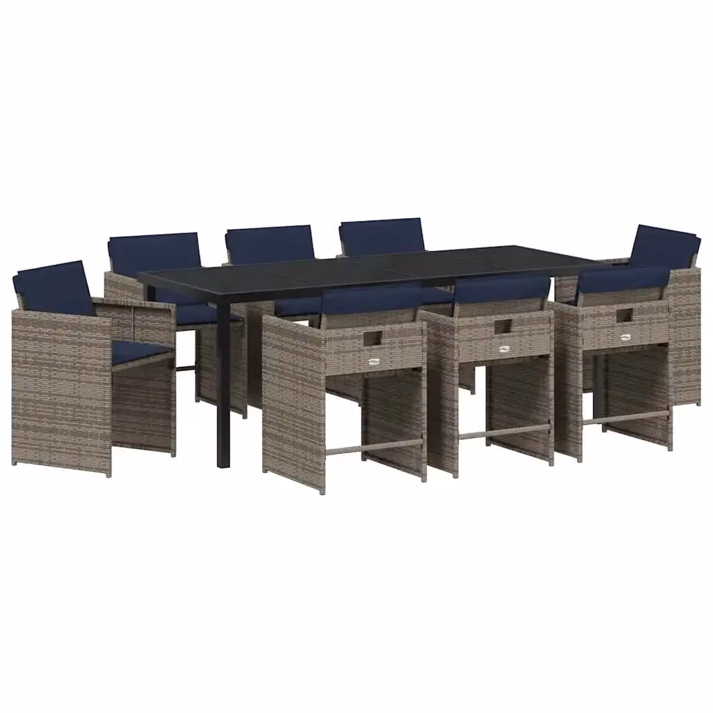 Set da pranzo per giardino e terrazzo vidaXL in polyrattan e vetro grigio, 9 pezzi – 2