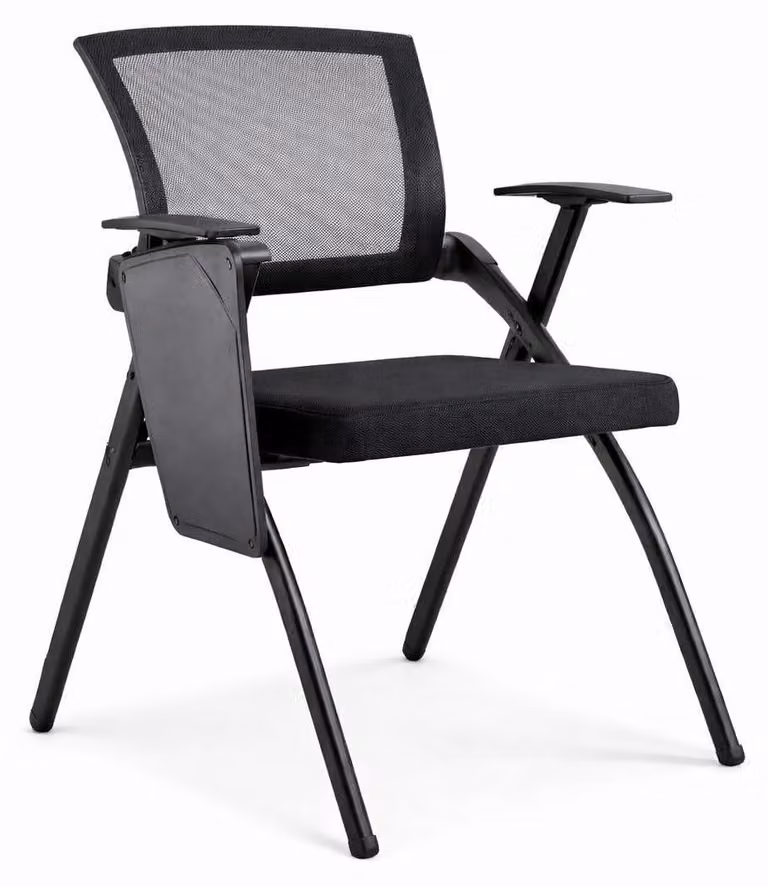 Sedia ergonomica da seminario con schienale in rete e tavolino ribaltabile
