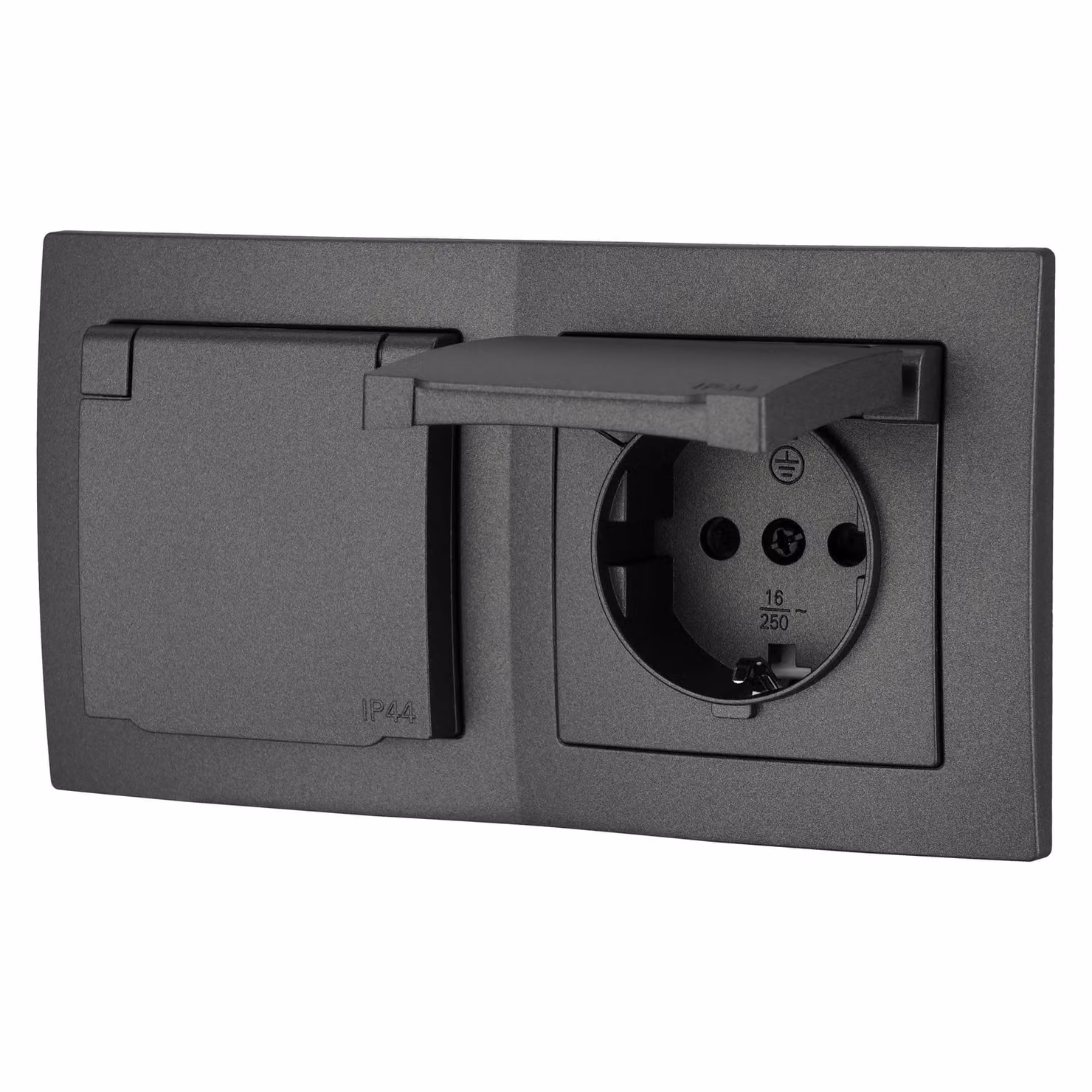 Presa multipla da incasso, doppia, grado di protezione IP44, serie Aqua, colore antracite