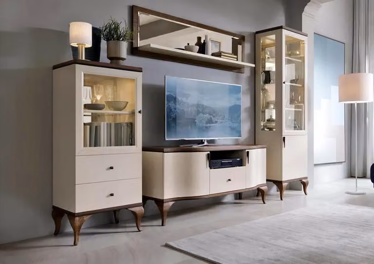 Wohnzimmermöbel Set 2x Vitrinen luxuriöses TV-Lowboard Set Stilvoller Wandregal
