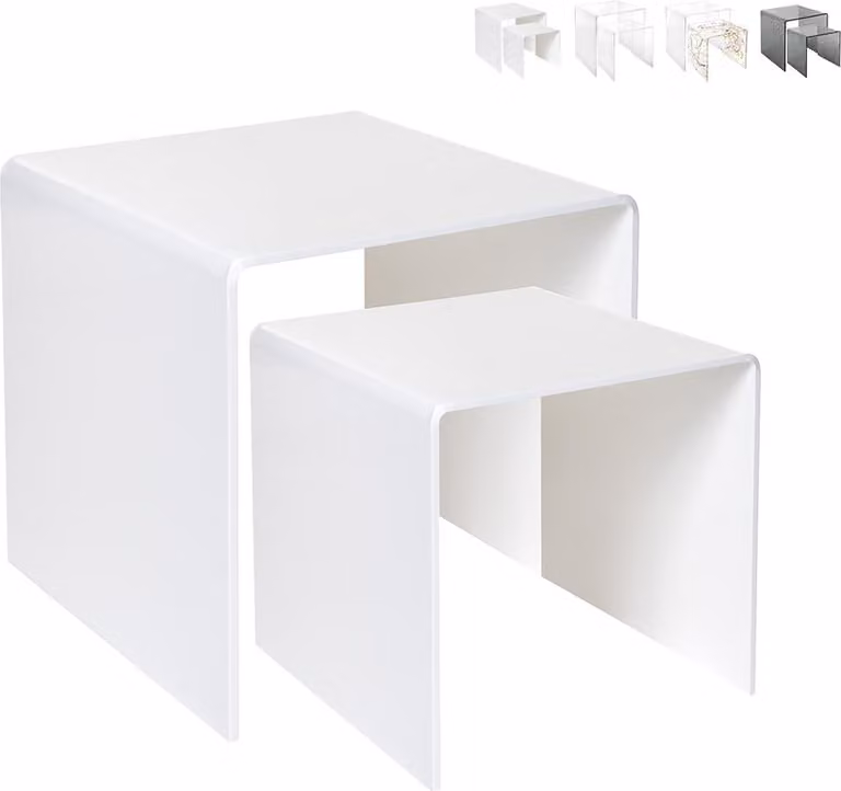 Set di 2 tavolini da salotto moderni in plexiglas trasparente stile anni '80 - Bianco