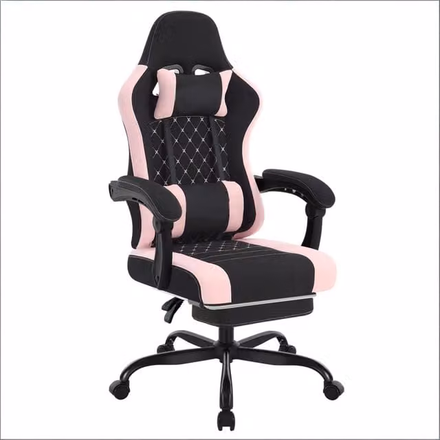 Sedia da ufficio ergonomica con massaggio USB, poggiapiedi e schienale reclinabile in tessuto a rete nero e rosa