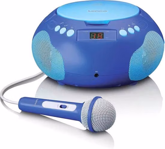 Lettore CD portatile per bambini con funzione karaoke, radio FM e ingresso AUX, colore blu, L: 12 cm, P: 7 cm, H: 3 cm