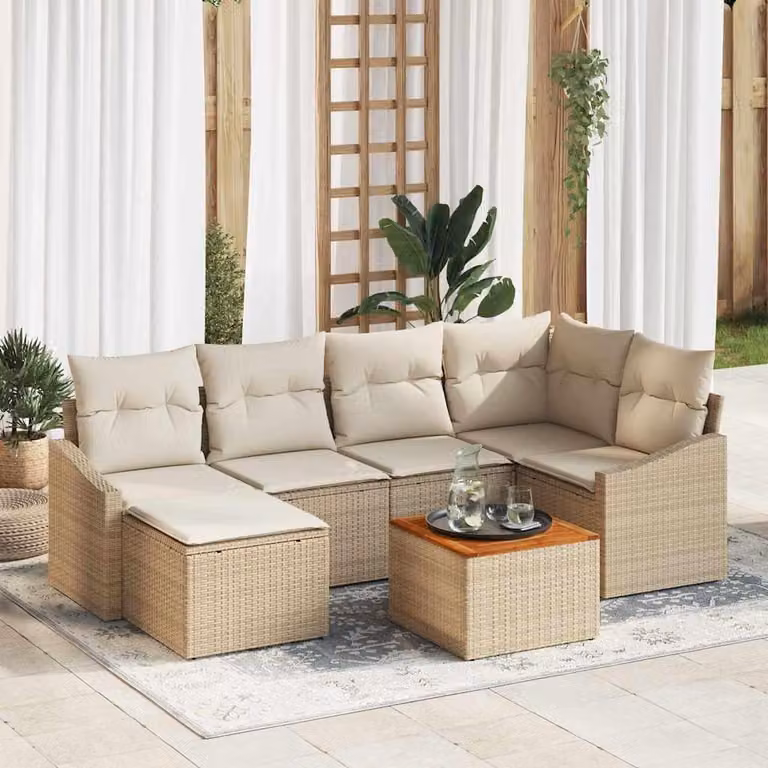 Maison Exclusive - Set Divano da Giardino 7 pcs Beige e Crema polyrattan