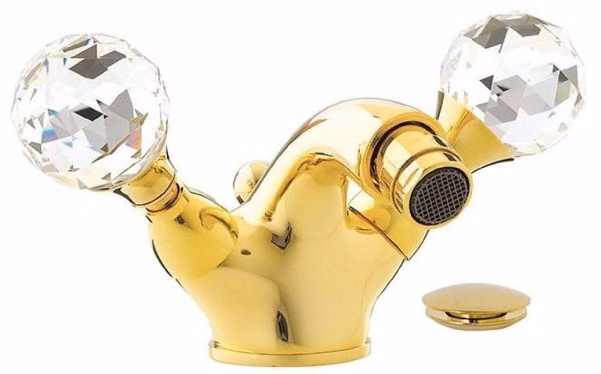 Casa Padrino rubinetto per vasca con cristallo Swarovski oro h. 7 cm - Miscelatore monoforo con scarico a scomparsa - Accessori per il bagno - Italy