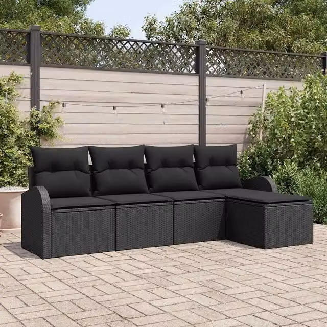 Set Divano da Giardino 5 pz Nero polyrattan 3346003