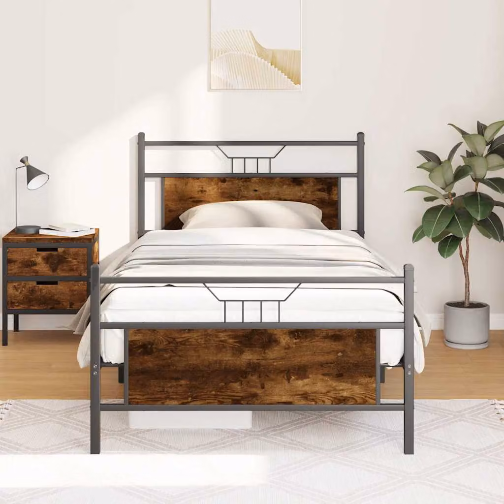 Giroletto senza materasso vidaXL in rovere fumo e metallo, L: 113 cm, P: 207 cm, H: 91,5 cm