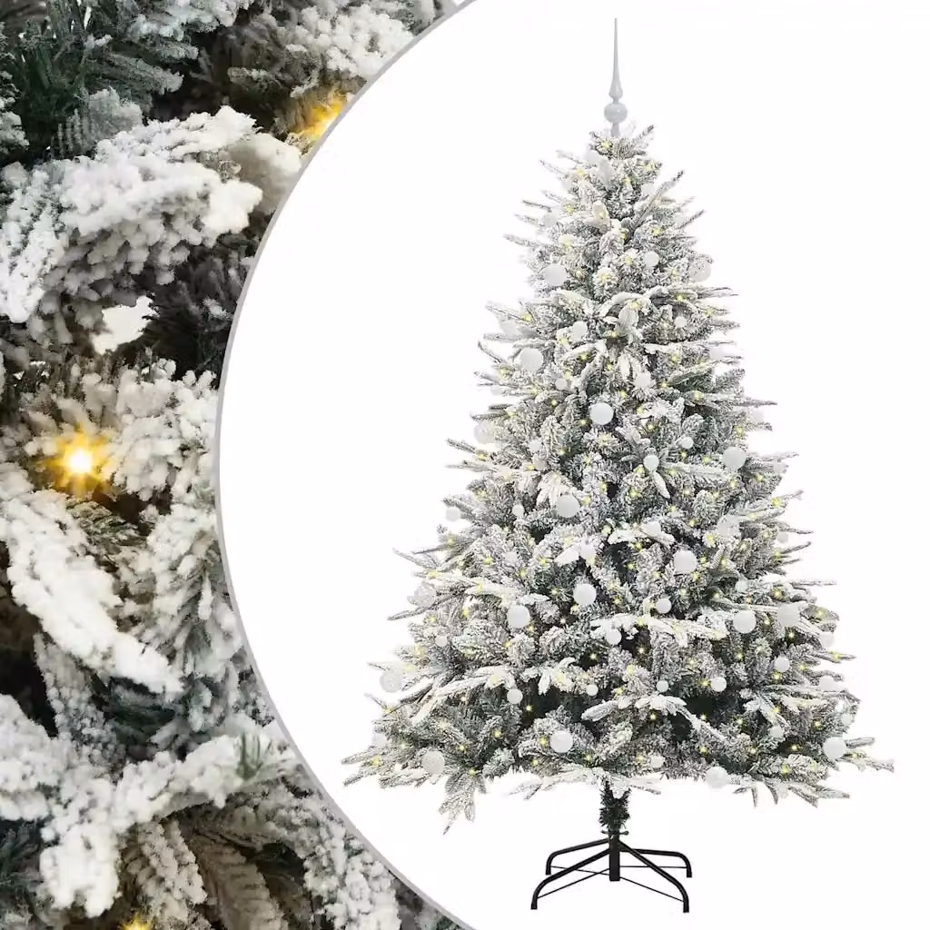 Albero di Natale Artificiale Pre-illuminato con LED Warm White e Set di Palline vidaXL, Verde, Moderno – 2