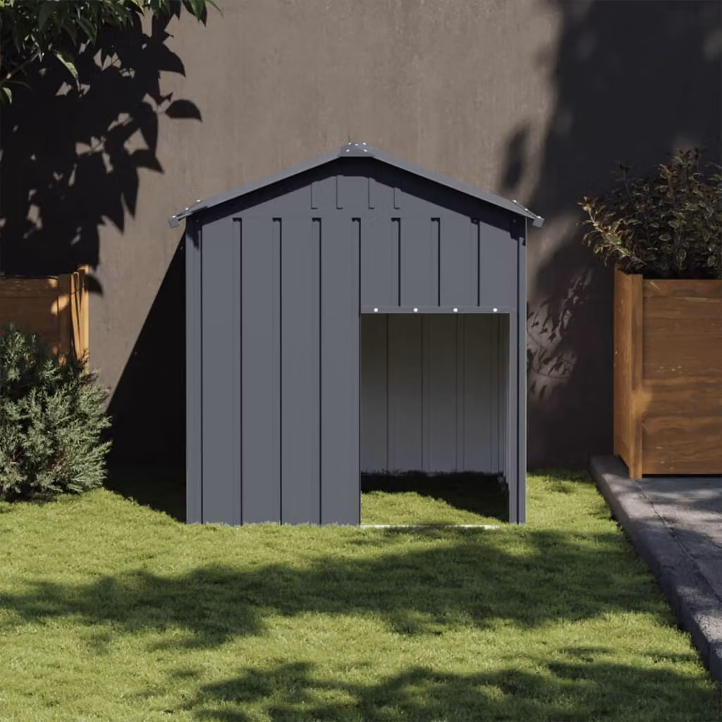 Casetta per cani vidaXL in acciaio zincato con tetto antracite, L 117 cm x P 103 cm x H 123 cm