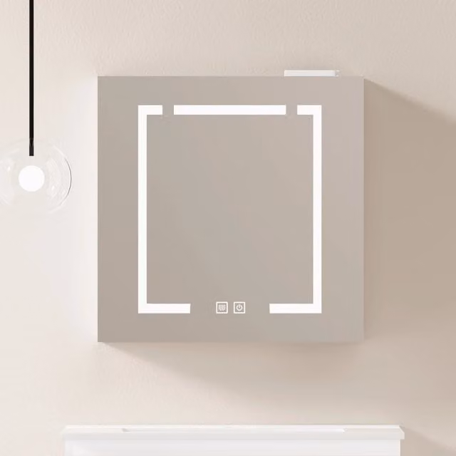 Specchiera a muro con LED 60 cm, mobile contenitore per bagno, soggiorno e camera da letto