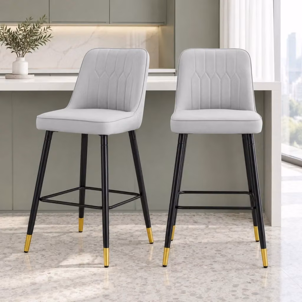Set di 2 sgabelli da bar MIVRAY con schienale in similpelle grigio e gambe in metallo nero, Altezza: 100 cm – 2