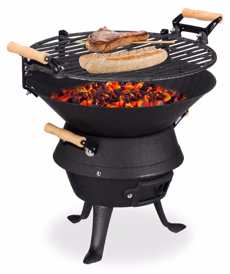 Barbecue a carbonella - Ghisa - Griglia Ø 35 cm - 40 x 45 x 36 cm - Nero - Altezza regolabile
