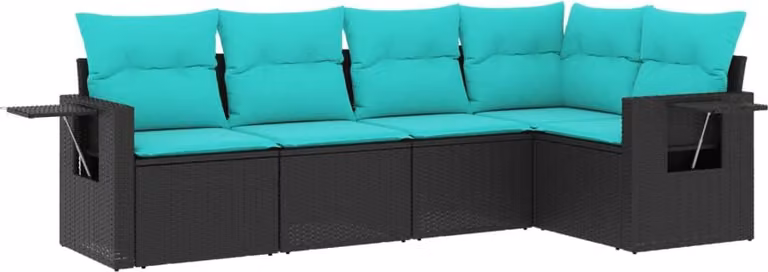 Set Divani da Giardino 5 pz con Cuscini Nero in Polyrattan