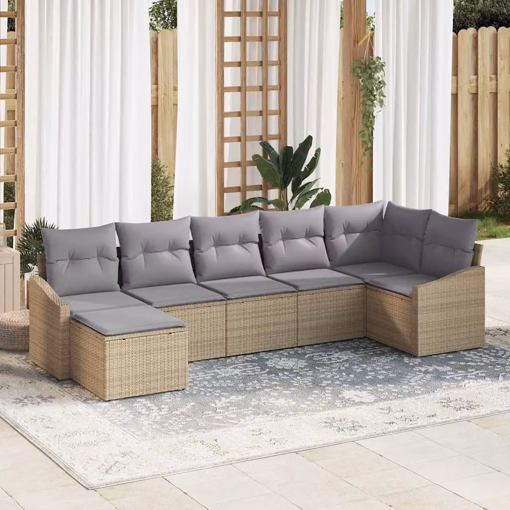 Set di divani da giardino vidaXL in rattan beige con cuscini e tavolino da esterno – 1