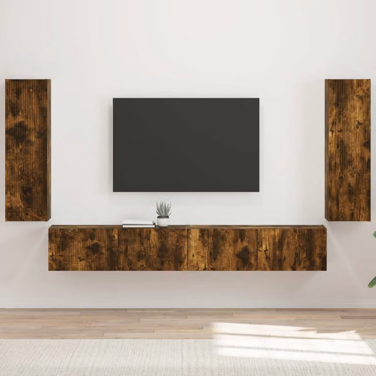 Set di 4 Mobiletti da TV a Parete Moderni vidaXL in Rovere Fumé