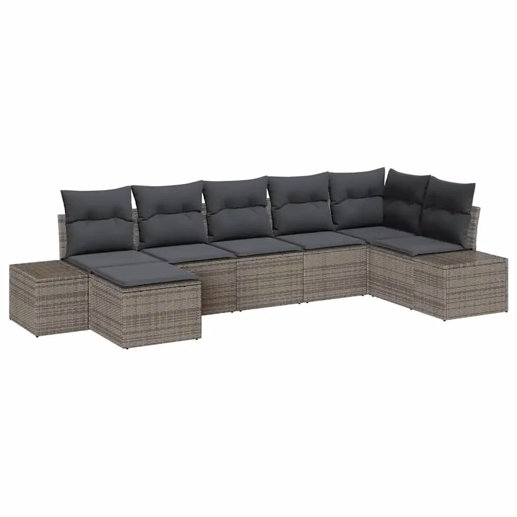 Set Divano da Giardino vidaXL 7 Pezzi a Forma di L in Polyrattan Grigio con Cuscini e Ottoman – 2