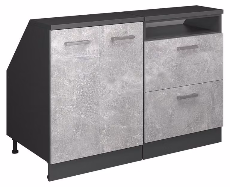 Mobile cucina sottotetto Vicco R-Line Calcestruzzo 120 cm Set di 2 carcasse armadio profondità 60 cm, Model 60014