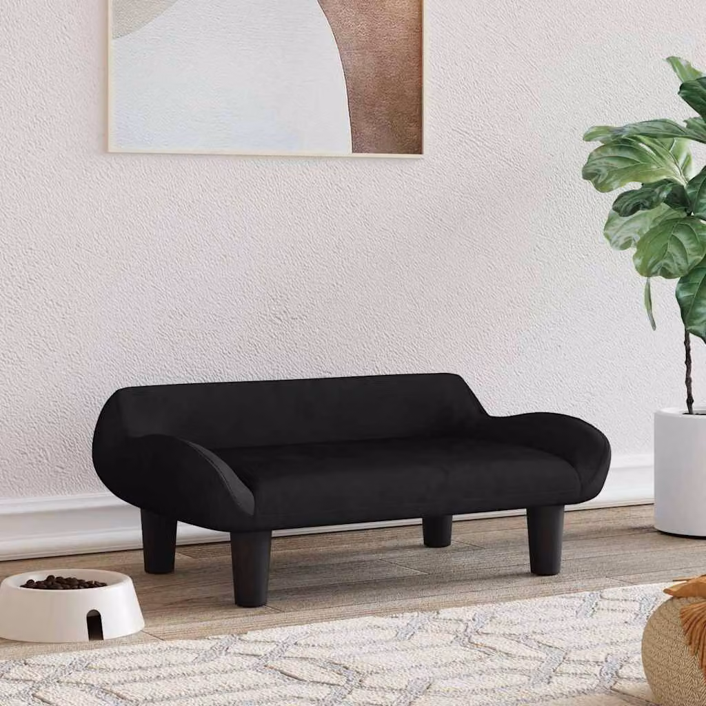 vidaXL Lettino per Cani in Velluto Nero con Struttura in Legno L 70 cm x P 40 cm x H 24 cm