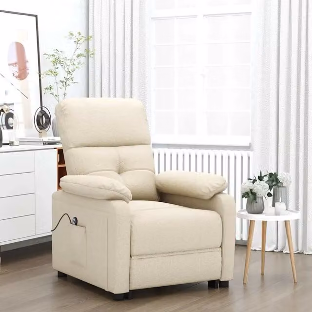 Poltrona Elettrica Reclinabile-Divano Sedia Crema in Tessuto 707902