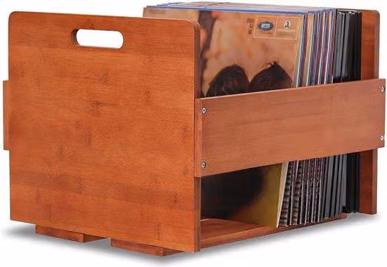 Contenitore per dischi in vinile in bambù - Contenitore per dischi LP - Supporto organizzatore per 80 dischi