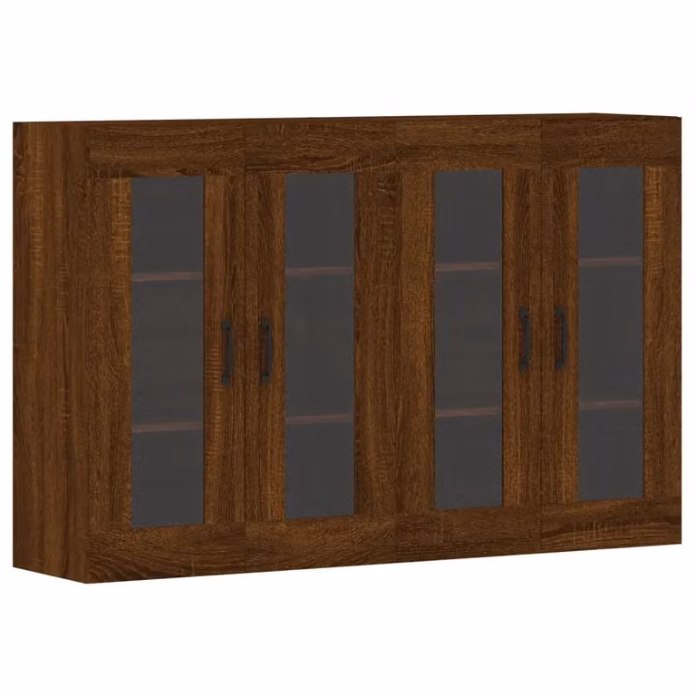 Set di 2 armadietti da parete vidaXL in legno e vetro con ante in vetro, colore rovere marrone opaco