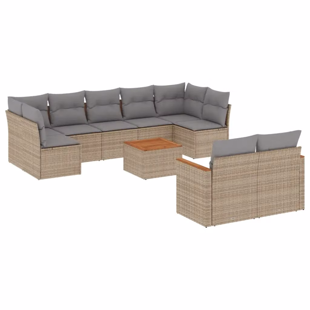 Set Divano da Giardino VIDAXL in Polyrattan con 10 Cuscini Beige – 2