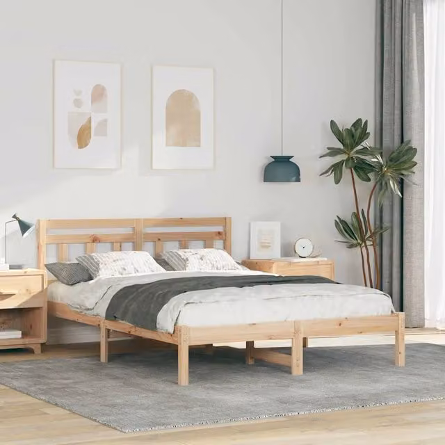Struttura letto con giroletto in pino massello marrone L: 140 cm, P: 190 cm
