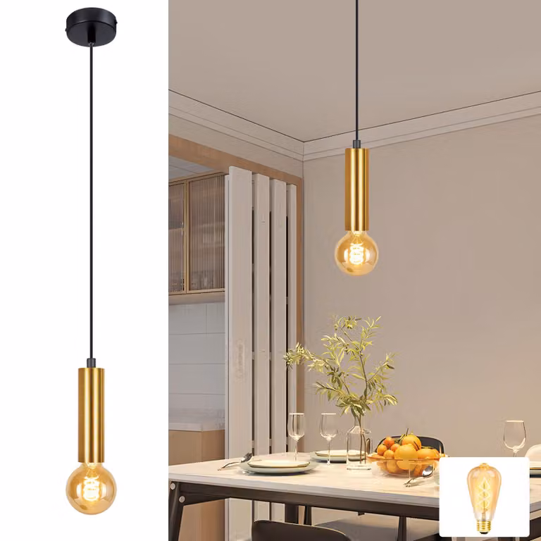 ZMH Tavolo da pranzo luci a sospensione 1 fiamma luce a sospensione lampada E27 nero oro lampada comodino comodino sala da pranzo lampada a sospensione lampada cucina industriale