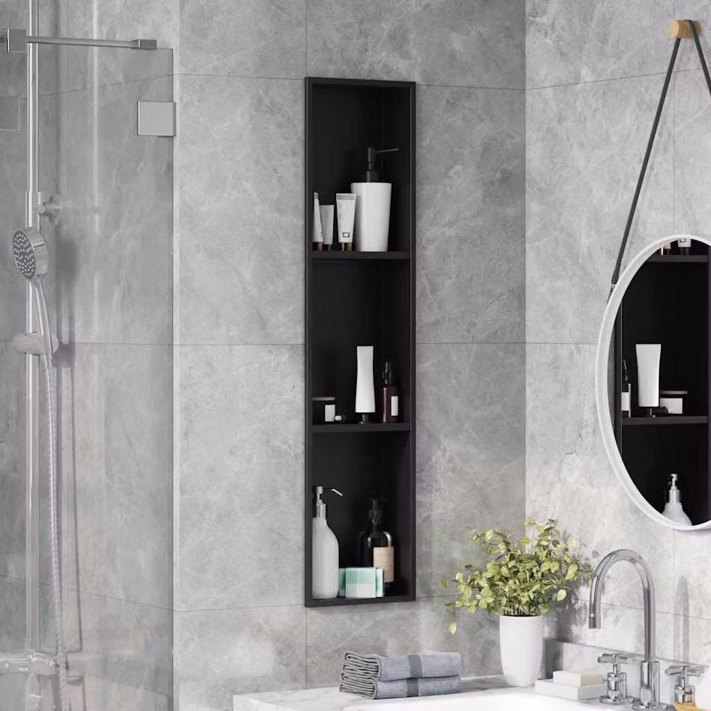 Nicchia per doccia Nero 90 x 20 x 9,5 cm Acciaio inossidabile