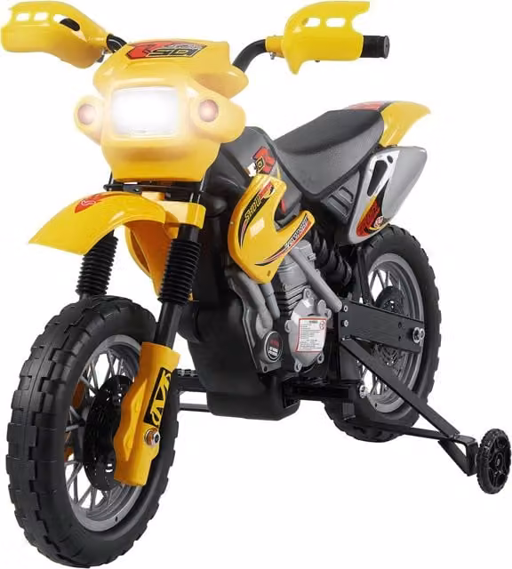 Moto Cross Elettrica per Bambini HOMCOM con Rotelle, Giallo