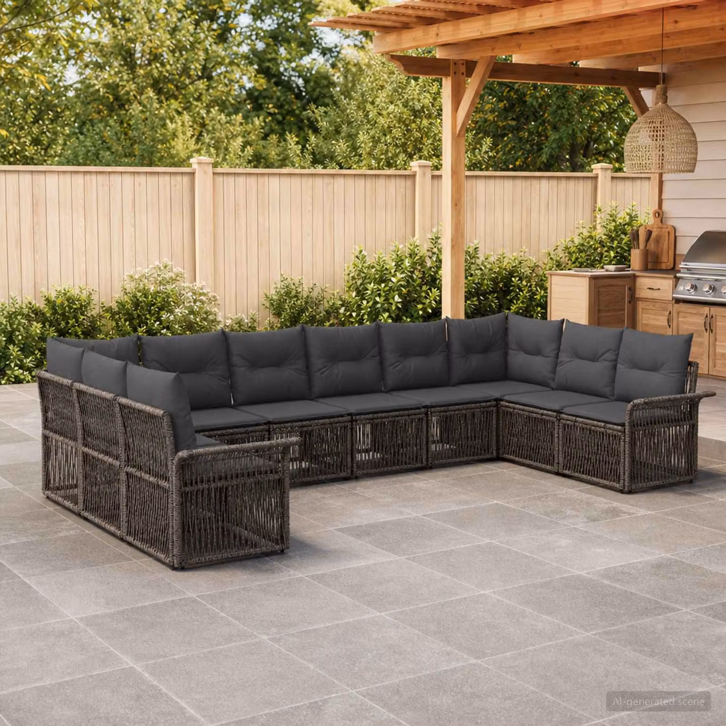Set Divano da Giardino vidaXL 10 pz a Forma a U Grigio con Cuscini e Struttura in Metallo