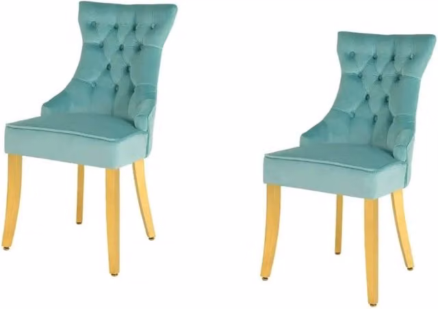Set di 2 sedie Chesterfield REGINA turchese in velluto capitonnato – Anello e piedi dorati