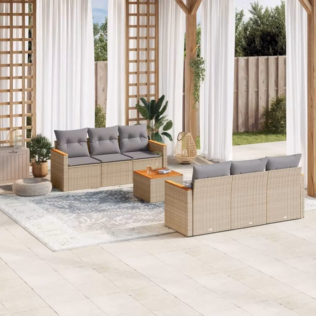 Maison Exclusive - Set Divano da Giardino 7 pz con Cuscini Beige Misto Polyrattan