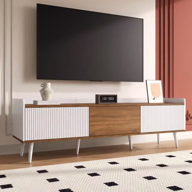 Mobile TV MINIMAL a 3 Ante Bianco e Legno L: 160 cm, P: 39 cm, H: 49,5 cm – 1