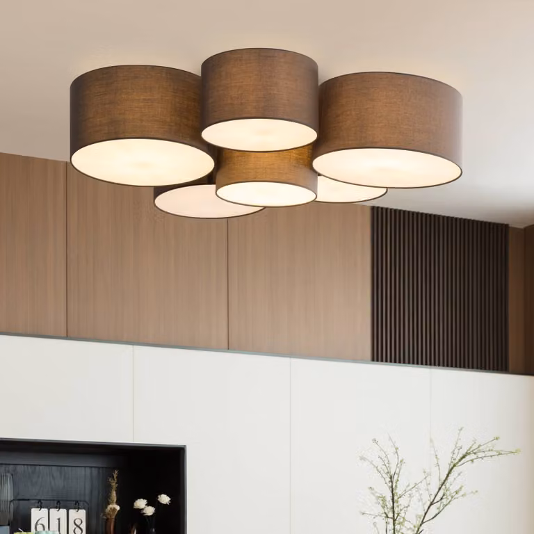 Plafoniera soffitto Maureka Lindby, dimmerabile, Nero, Soggiorno / Sala da pranzo, Tessuto / Stoffa / Seta, Moderno, Plafoniera