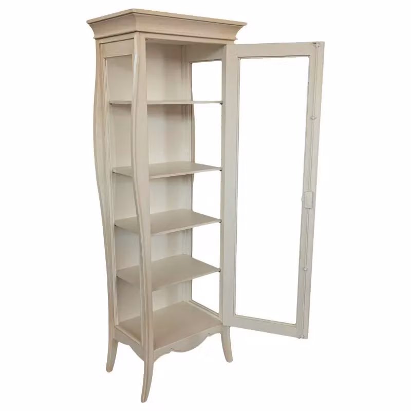 Vetrina sagomata con una porta in legno e vetro stile shabby chic bianco anticato Mobili 2G L: 71 cm, P: 48 cm, H: 204 cm – 2