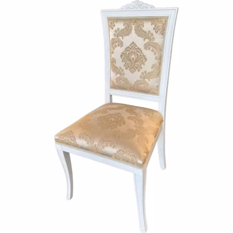 Sedia shabby chic in legno di faggio bianco anticato con imbottitura beige e decoro floreale Mobili 2G L/P/H: 50 x 55 x 102 cm