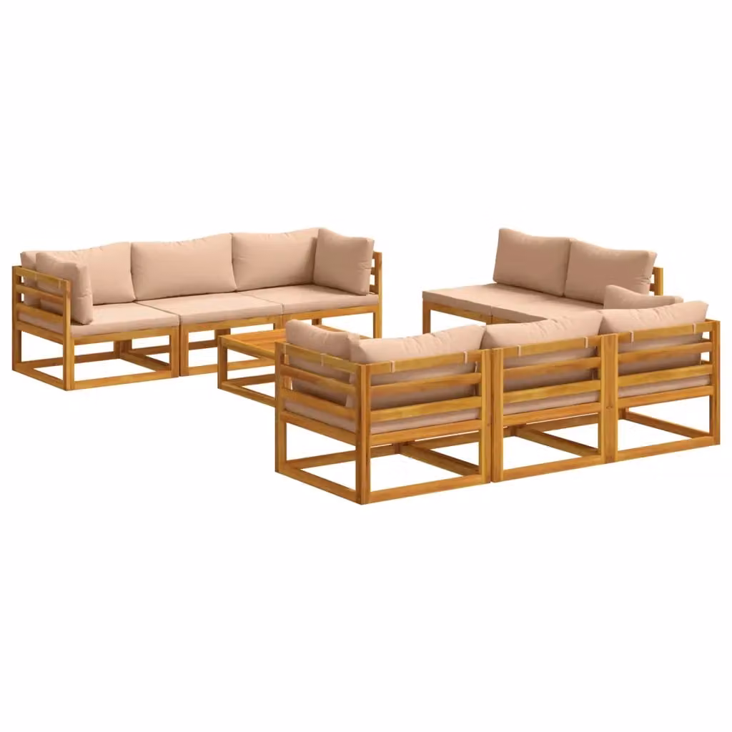 Set Salotto da Giardino Componibile vidaXL in Legno di Acacia con Cuscini Beige, 9 Pezzi – 2