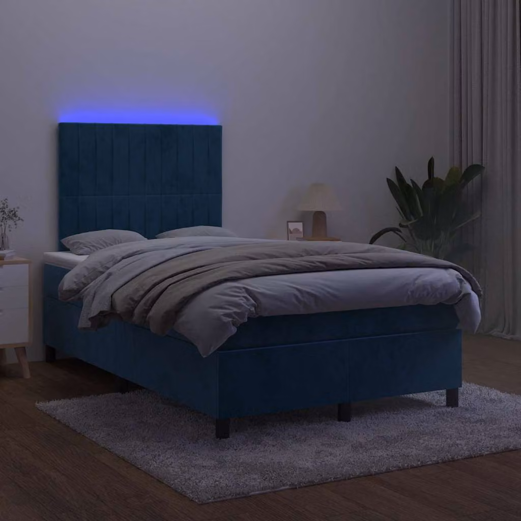 Letto Ibrido vidaXL in Velluto Blu con Illuminazione LED e Porte USB, L/P/H: 193 x 120 x 128 cm – 1