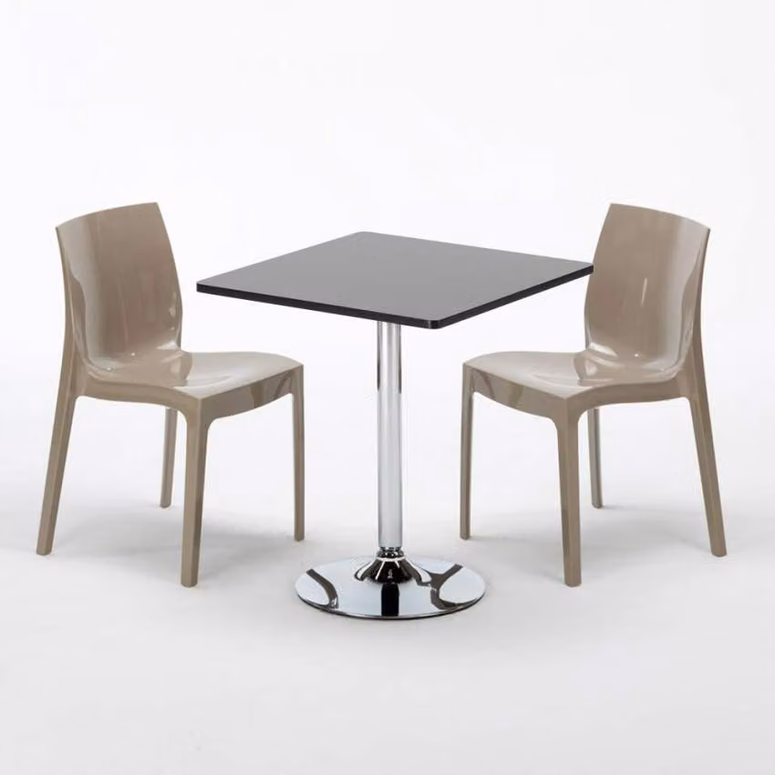 Tavolo quadrato nero e 2 sedie Set di aste per interni in polipropilene colorato Grand Soleil Ice Mojito - Beige