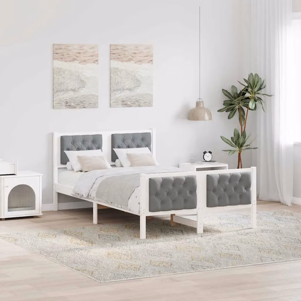 Struttura del letto vidaXL in pino massello laccato grigio chiaro, L 120 x P 200 cm – 1