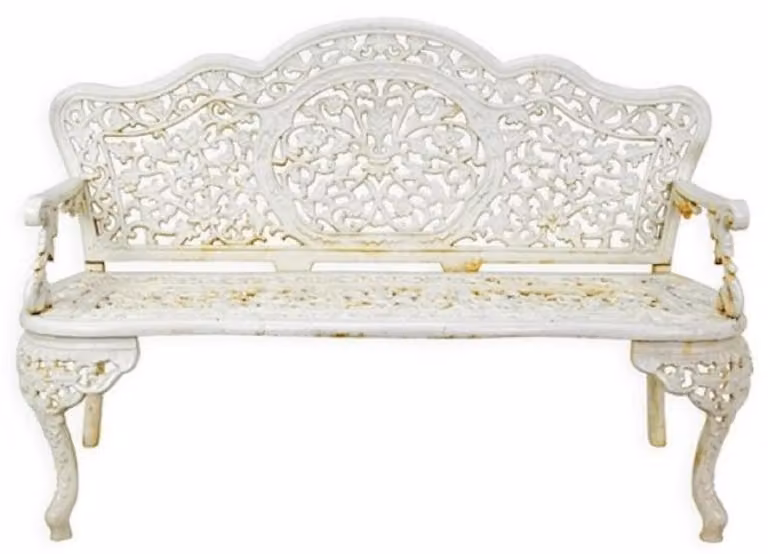 Casa Padrino Panca da giardino barocca bianco crema 133 x H. 86 cm - Magnifica panca da giardino in ghisa - Mobili da giardino in ghisa - Mobili da giardino barocchi - Mobili da giardino barocchi