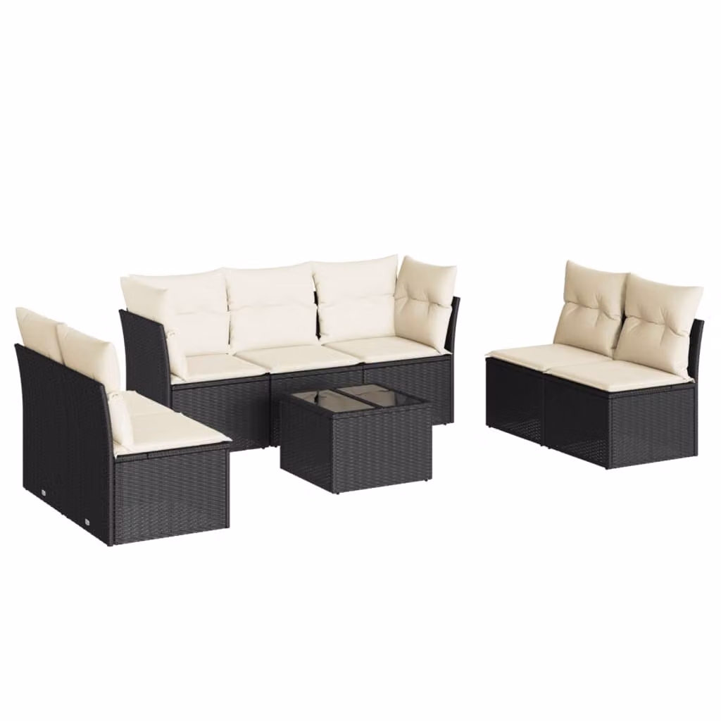 Set Divani da Giardino con Cuscini 8 pz Nero in Polyrattan